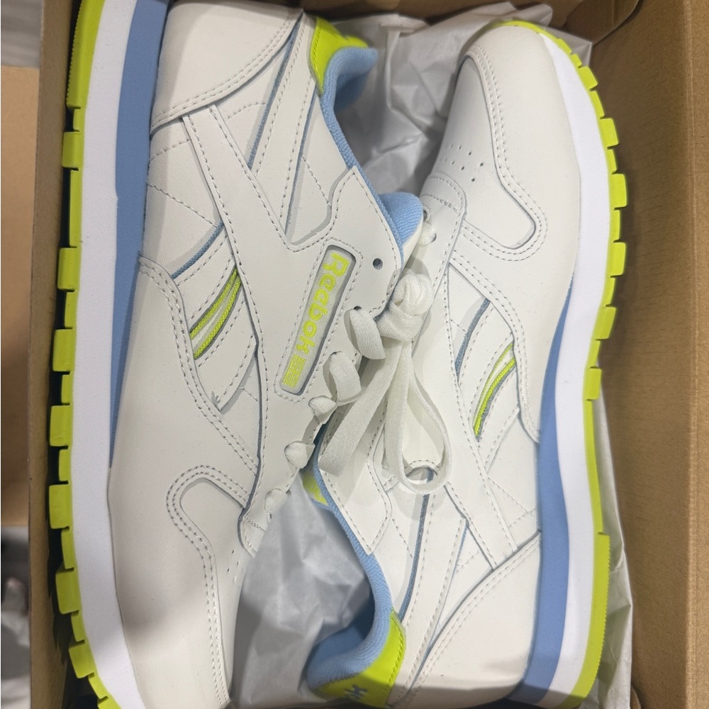 Reebok White and Blue Sneakers with Neon Accents